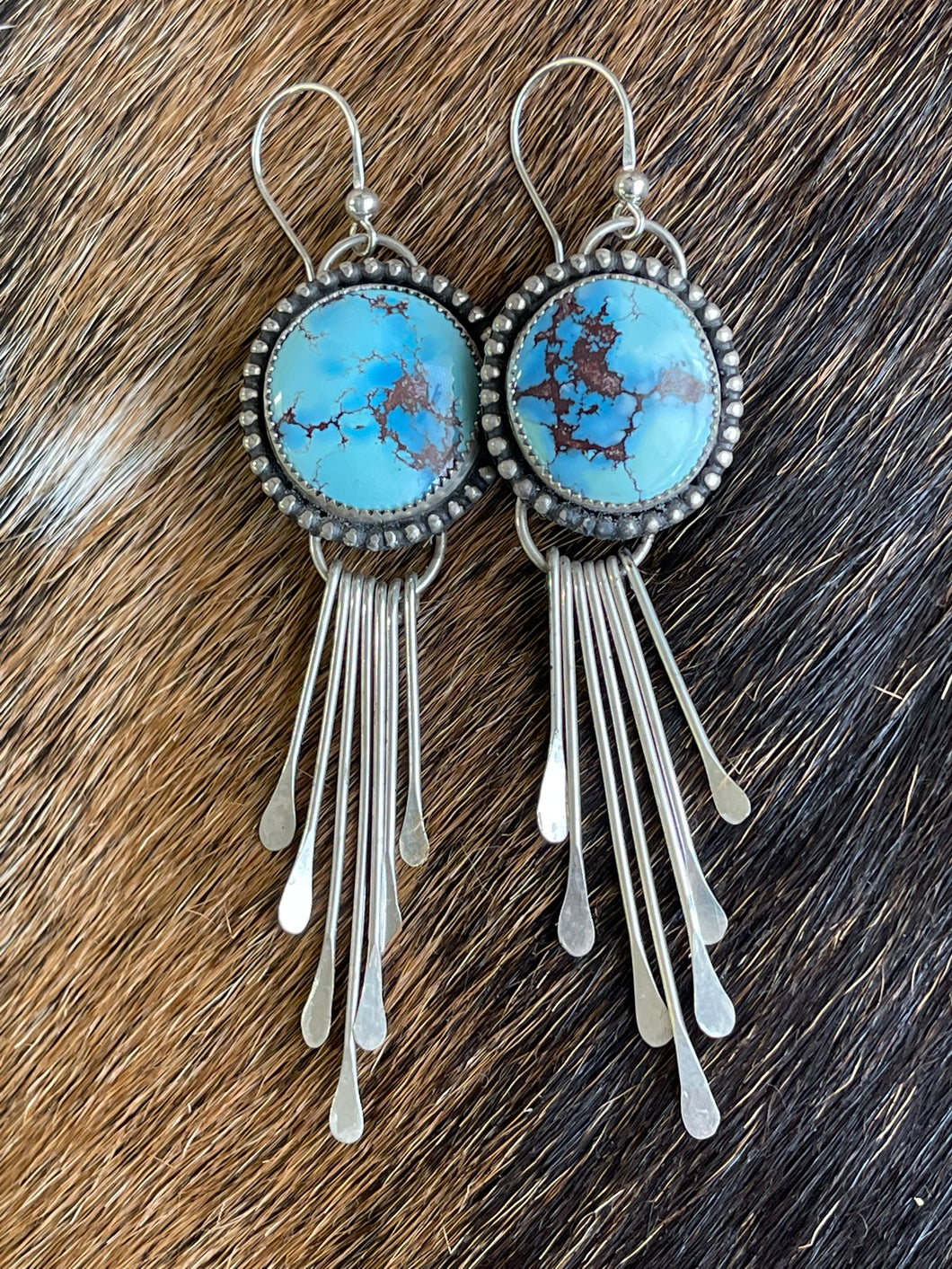 Round Golden Hill Turquoise Fringe Earrings