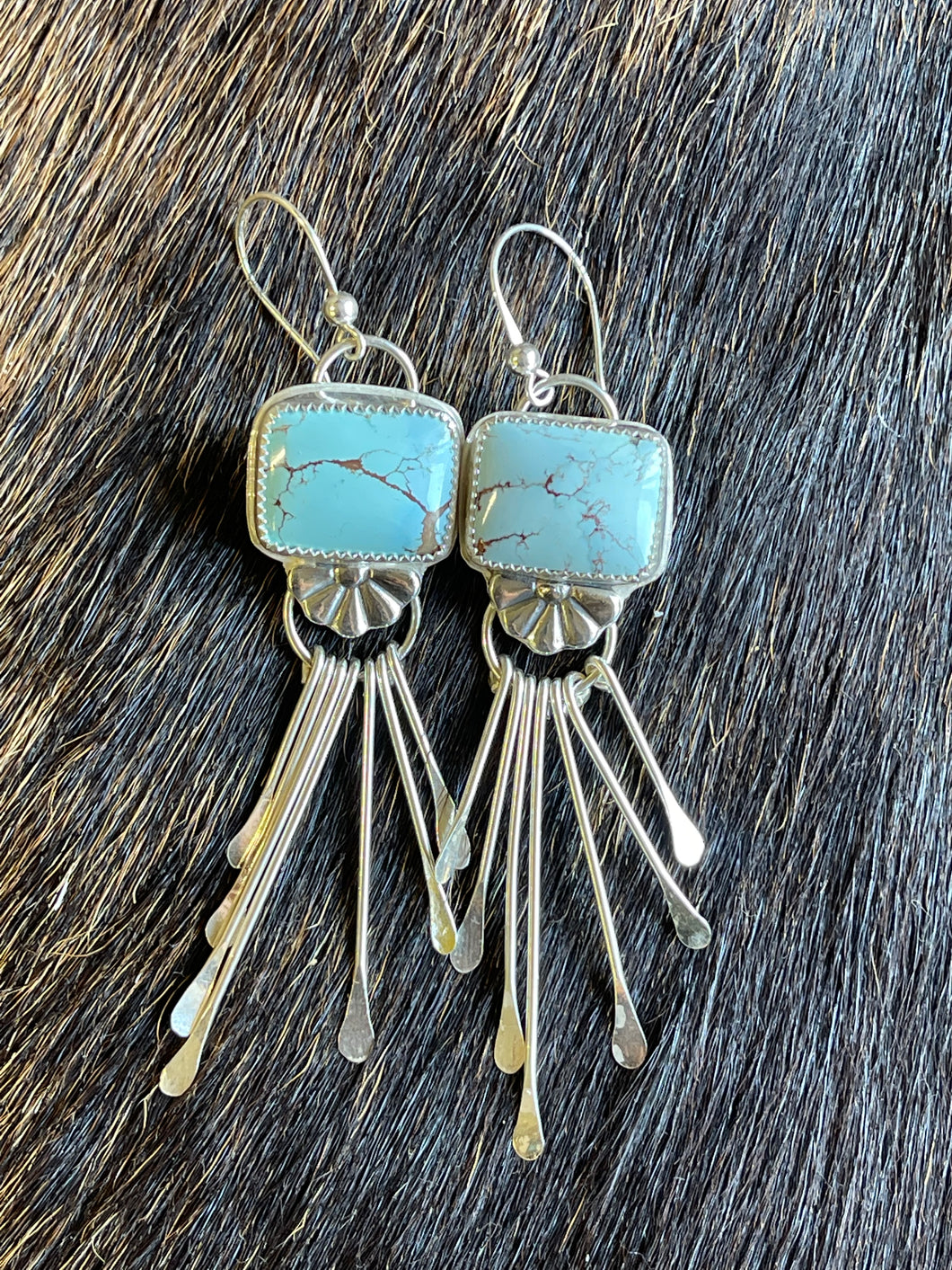 Square Sandhill Turquoise Fringe Earrings