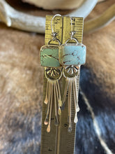 Load image into Gallery viewer, Square Sandhill Turquoise Fringe Earrings
