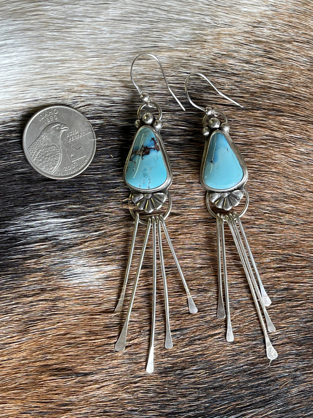 Pyramid Golden Hill Turquoise Fringe Earrings